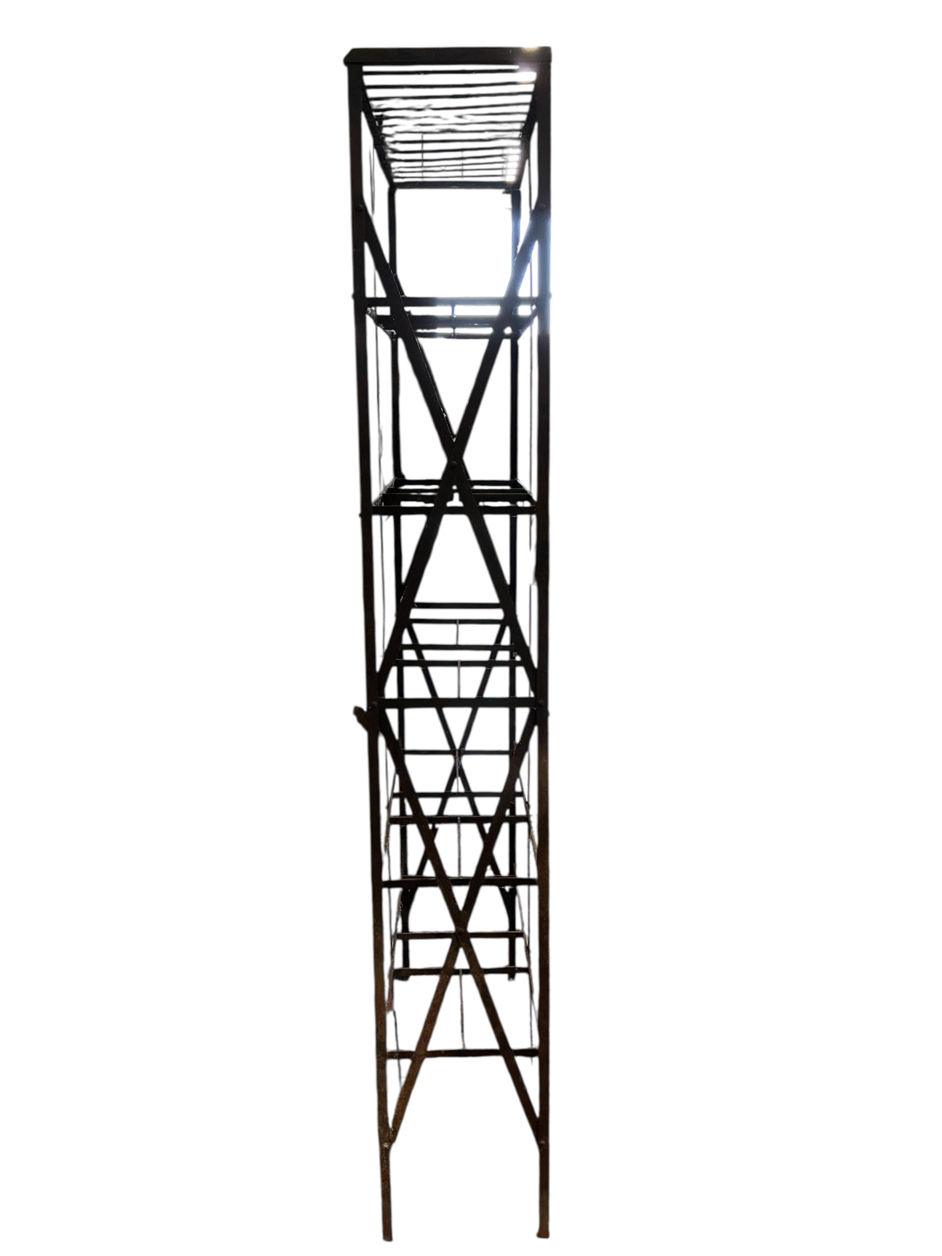 A 19th century blacksmith made five tier rack, width 107cm, depth 36cm, height 235cm